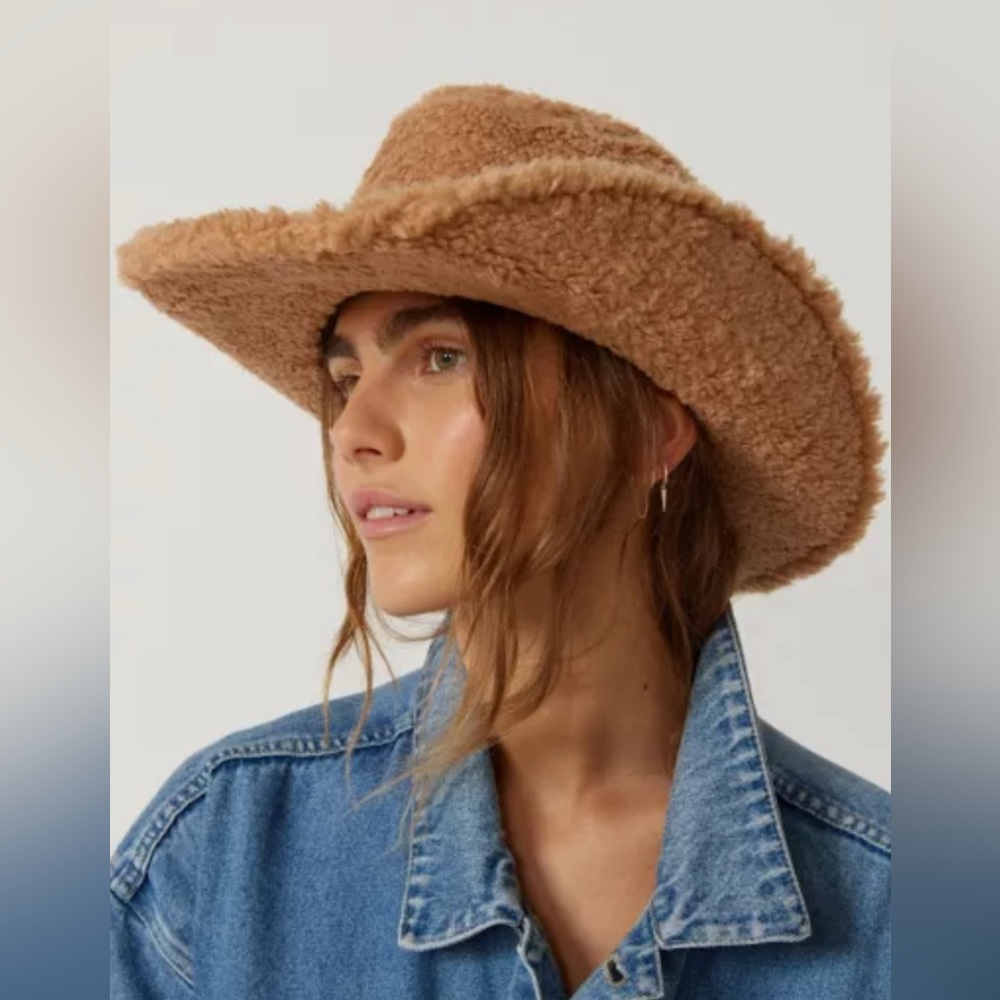Urban Outfitters Tan Faux Shearling Cowboy Hat
